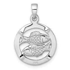 Sterling Silver Rhodium-plated Polished Reversible Pisces Fish in Circle Zodiac Pendant