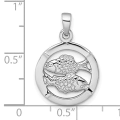 Sterling Silver Rhodium-plated Polished Reversible Pisces Fish in Circle Zodiac Pendant