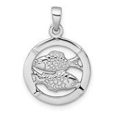 Sterling Silver Rhodium-plated Polished Reversible Pisces Fish in Circle Zodiac Pendant