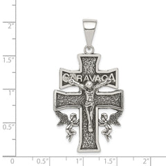 Sterling Silver Antiqued Large Caravaca INRI Crucifix Cross Pendant