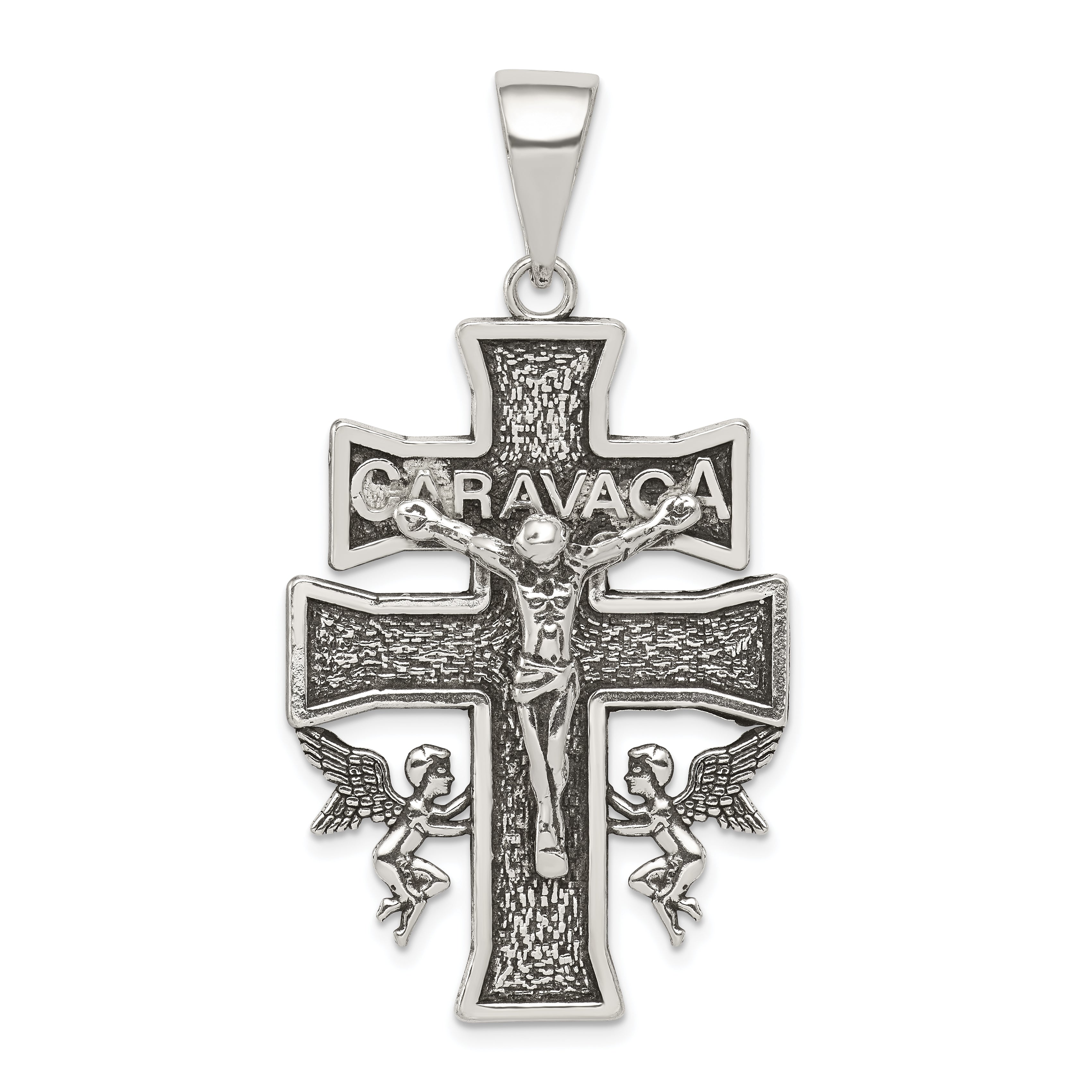 Sterling Silver Antiqued Large Caravaca INRI Crucifix Cross Pendant