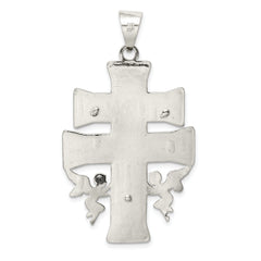 Sterling Silver Polished Large Caravaca INRI Crucifix Cross Pendant