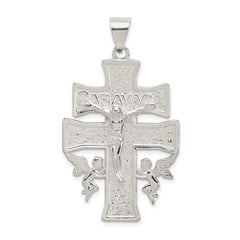Sterling Silver Polished Large Caravaca INRI Crucifix Cross Pendant
