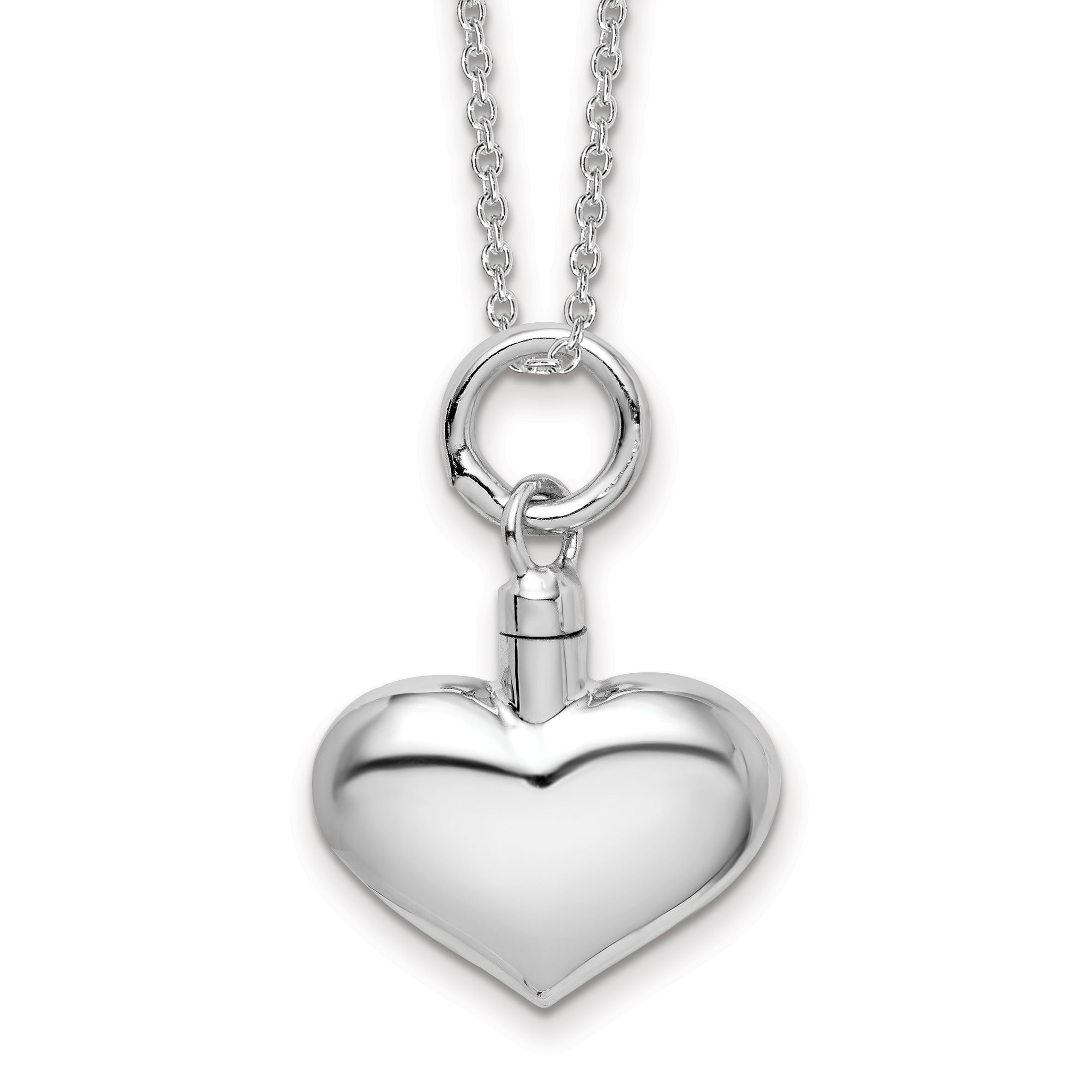 Sterling Silver Rhodium-plated Puffy Heart Ash Holder Necklace