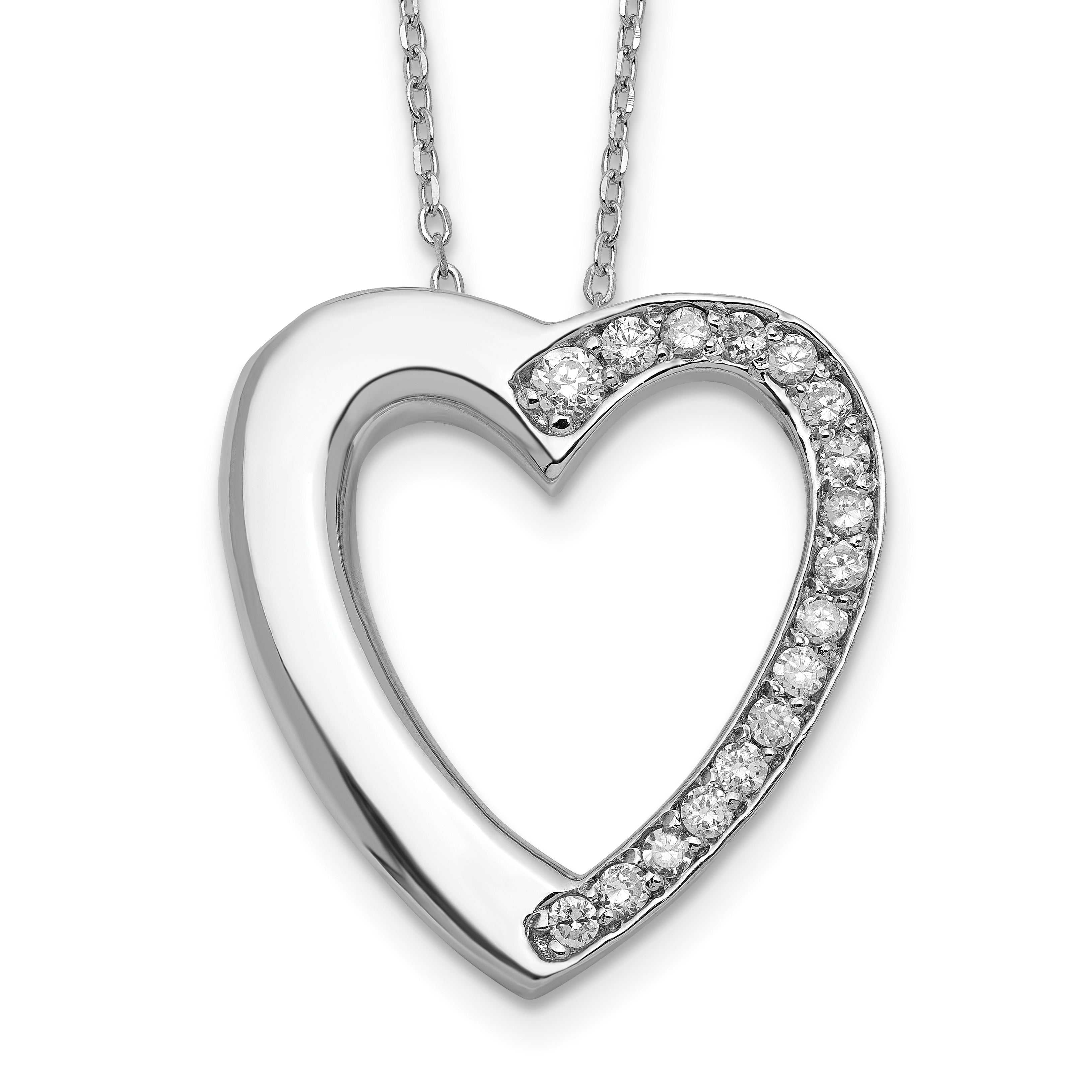 Sterling Silver Rhodium-Rhodium-Plated CZ Heart Ash Holder 18in Necklace
