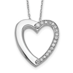 Sterling Silver Rhodium-Rhodium-Plated CZ Heart Ash Holder 18in Necklace