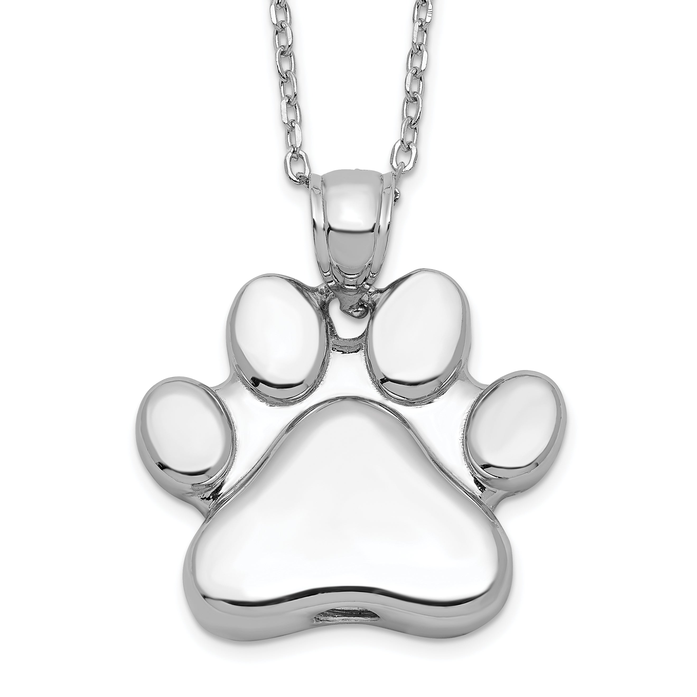 Sterling Silver Rhodium-Rhodium-Plated Paw Print Ash Holder 18in Necklace