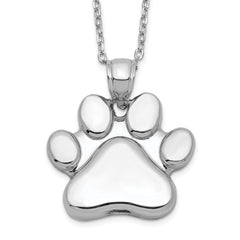 Sterling Silver Rhodium-Rhodium-Plated Paw Print Ash Holder 18in Necklace