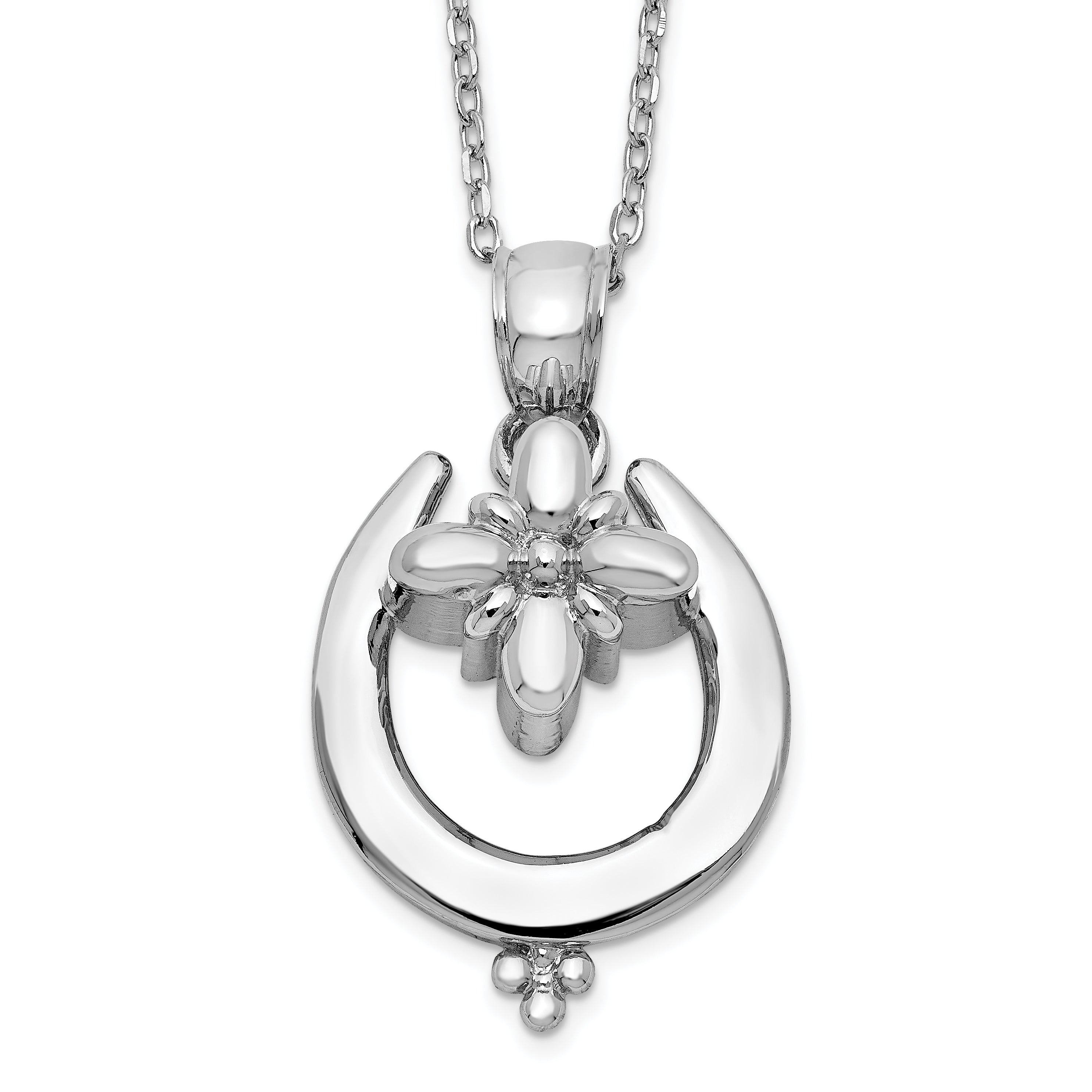 Sterling Silver Rhodium-Rhodium-Plated Horseshoe Ash Holder 18in Necklace