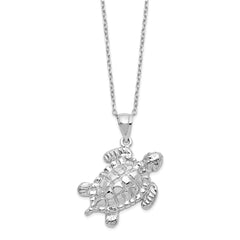 Sterling Silver Rhodium-Rhodium-Plated Polished Turtle Ash Holder 18 inch Necklace