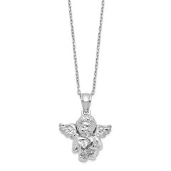 Sterling Silver Rhodium-Plated-pltd CZ April Birthstone Angel Ash Holder 18in Necklace