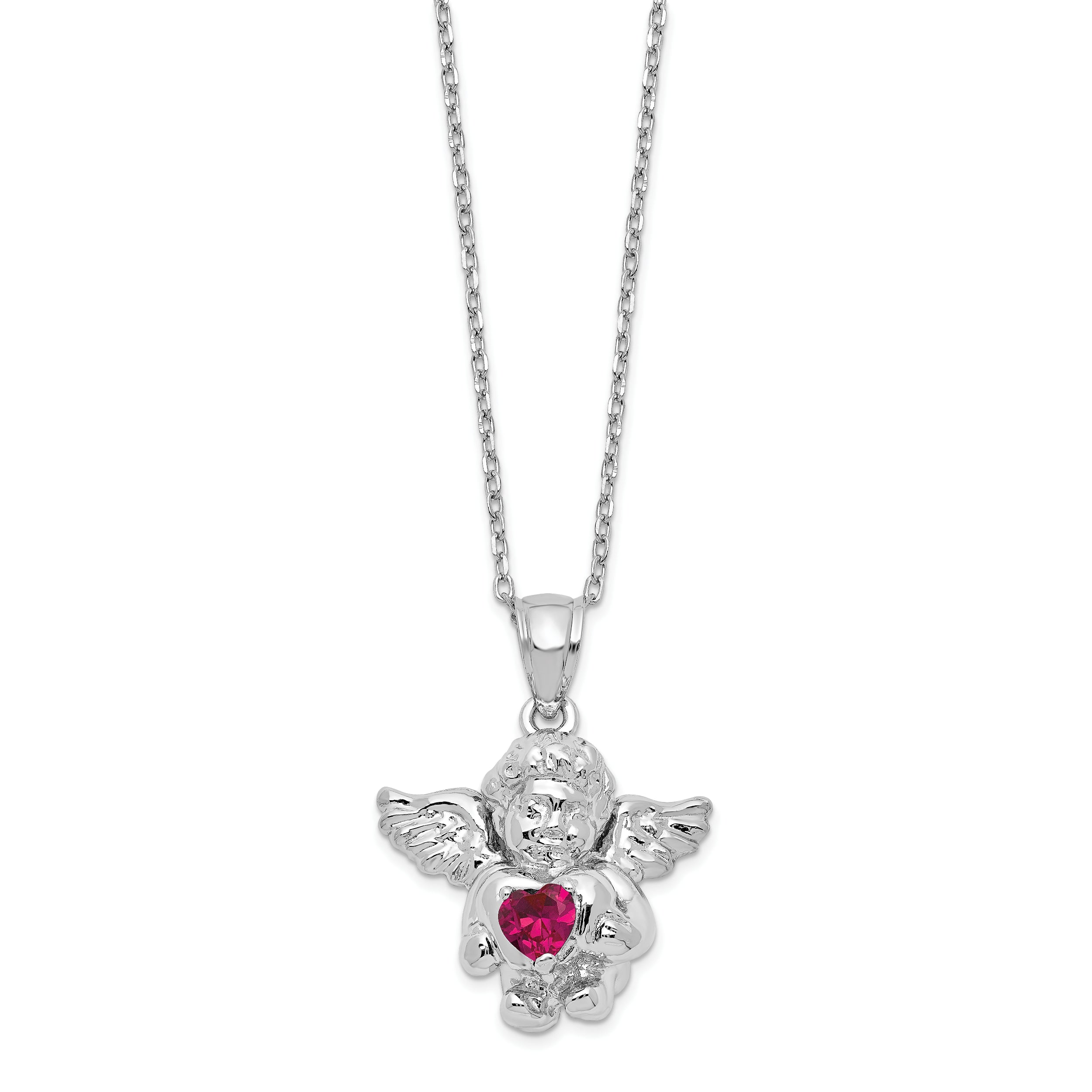 Sterling Silver Rhodium-Plated-pltd CZ July Birthstone Angel Ash Holder 18in Necklace