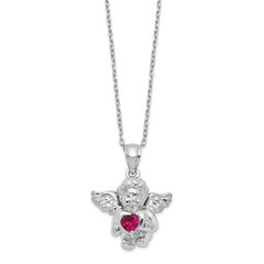 Sterling Silver Rhodium-Plated-pltd CZ July Birthstone Angel Ash Holder 18in Necklace