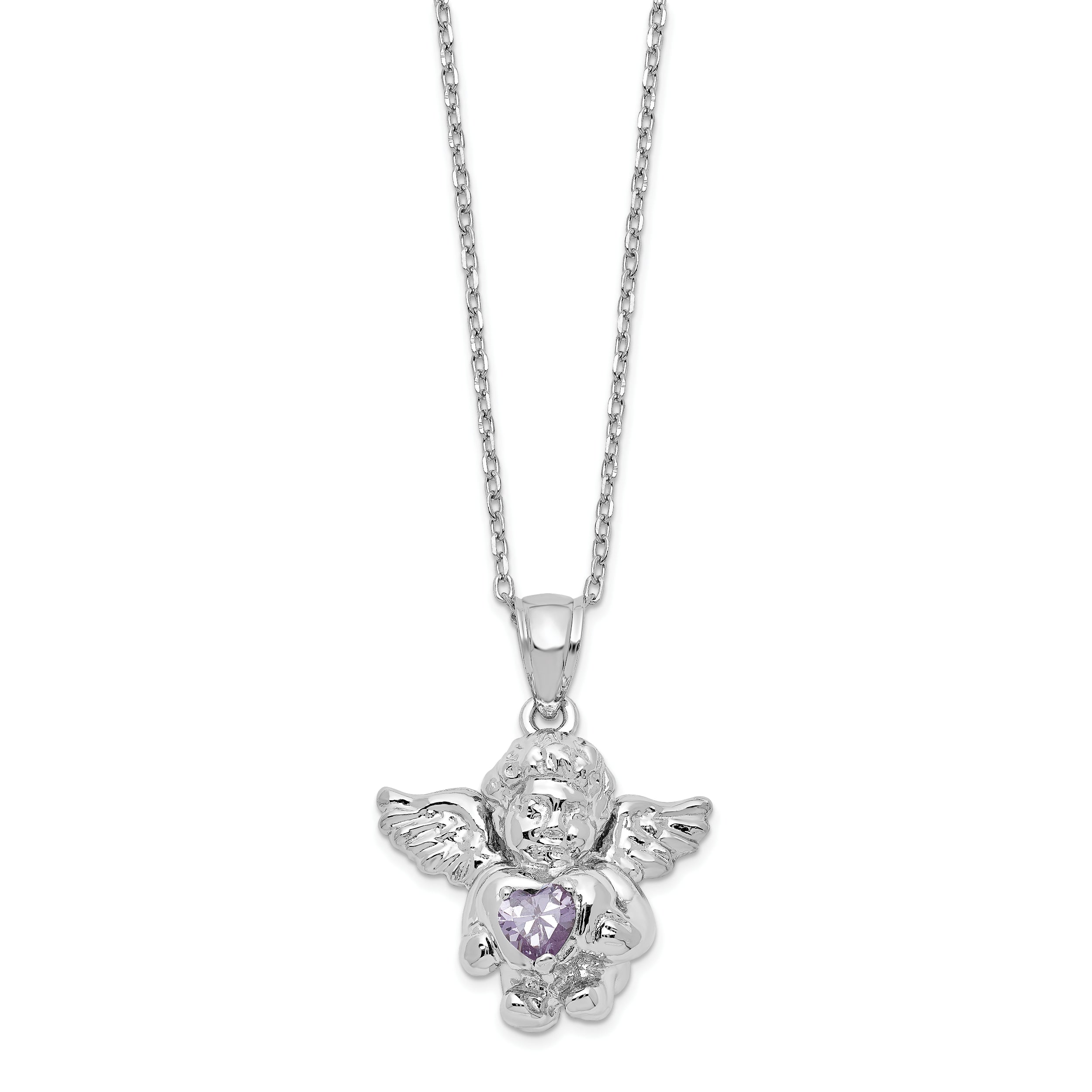 Sterling Silver Rhodium-Plated-pltd CZ June Birthstone Angel Ash Holder 18in Necklace