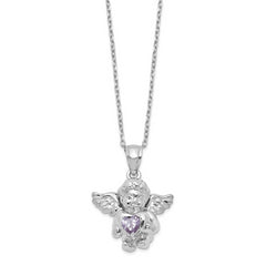 Sterling Silver Rhodium-Plated-pltd CZ June Birthstone Angel Ash Holder 18in Necklace