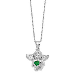 Sterling Silver Rhodium-Plated-pltd CZ May Birthstone Angel Ash Holder 18in Necklace