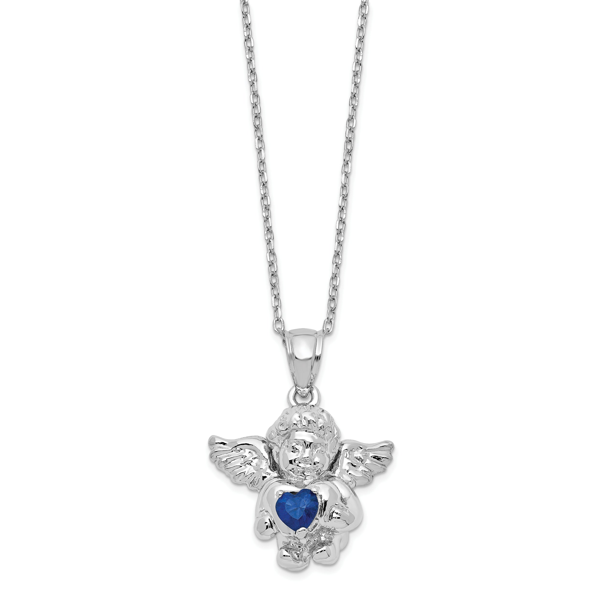 Sterling Silver Rhodium-Plated-pltd CZ Sept Birthstone Angel Ash Holder 18in Necklace