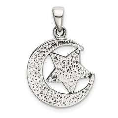 Sterling Silver LOVE YOU TO THE MOON Antiqued Star and Moon Pendant