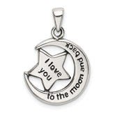 Sterling Silver LOVE YOU TO THE MOON Antiqued Star and Moon Pendant