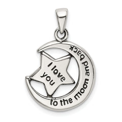 Sterling Silver LOVE YOU TO THE MOON Antiqued Star and Moon Pendant
