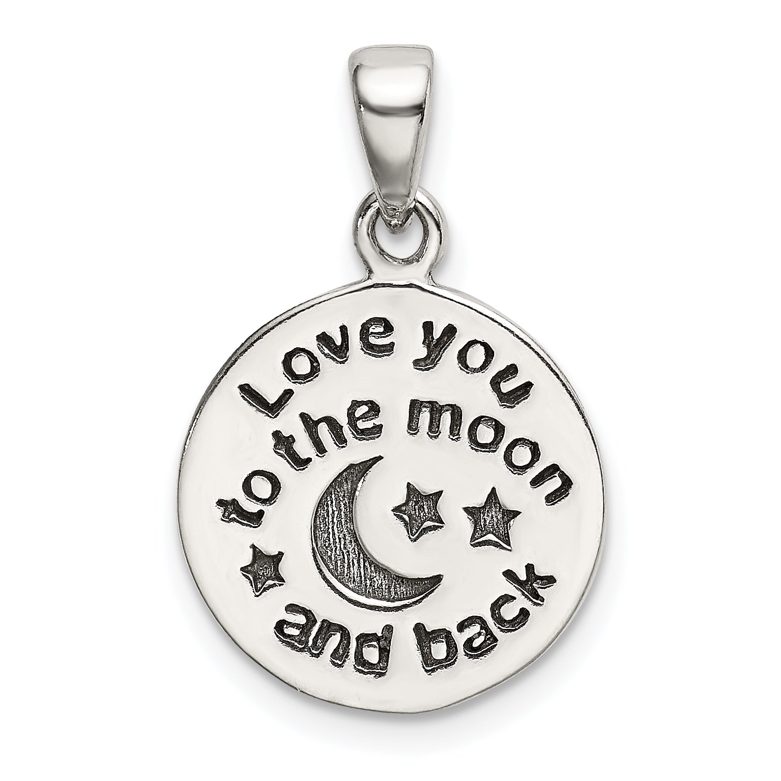 Sterling Silver LOVE YOU TO THE MOON Antiqued Star and Moon Pendant