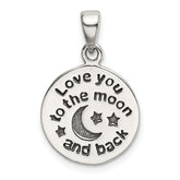 Sterling Silver LOVE YOU TO THE MOON Antiqued Star and Moon Pendant