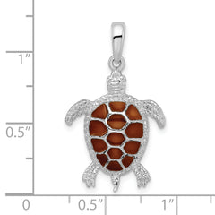 De-Ani Sterling Silver Rhodium-plated Polished Enameled Brown Sea Turtle Pendant