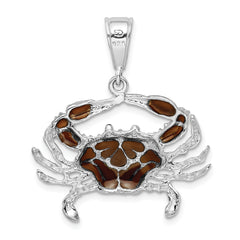 De-Ani Sterling Silver Rhodium-Plated Polished Enameled Brown Crab Pendant