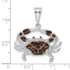 De-Ani Sterling Silver Rhodium-Plated Polished Enameled Brown Crab Pendant
