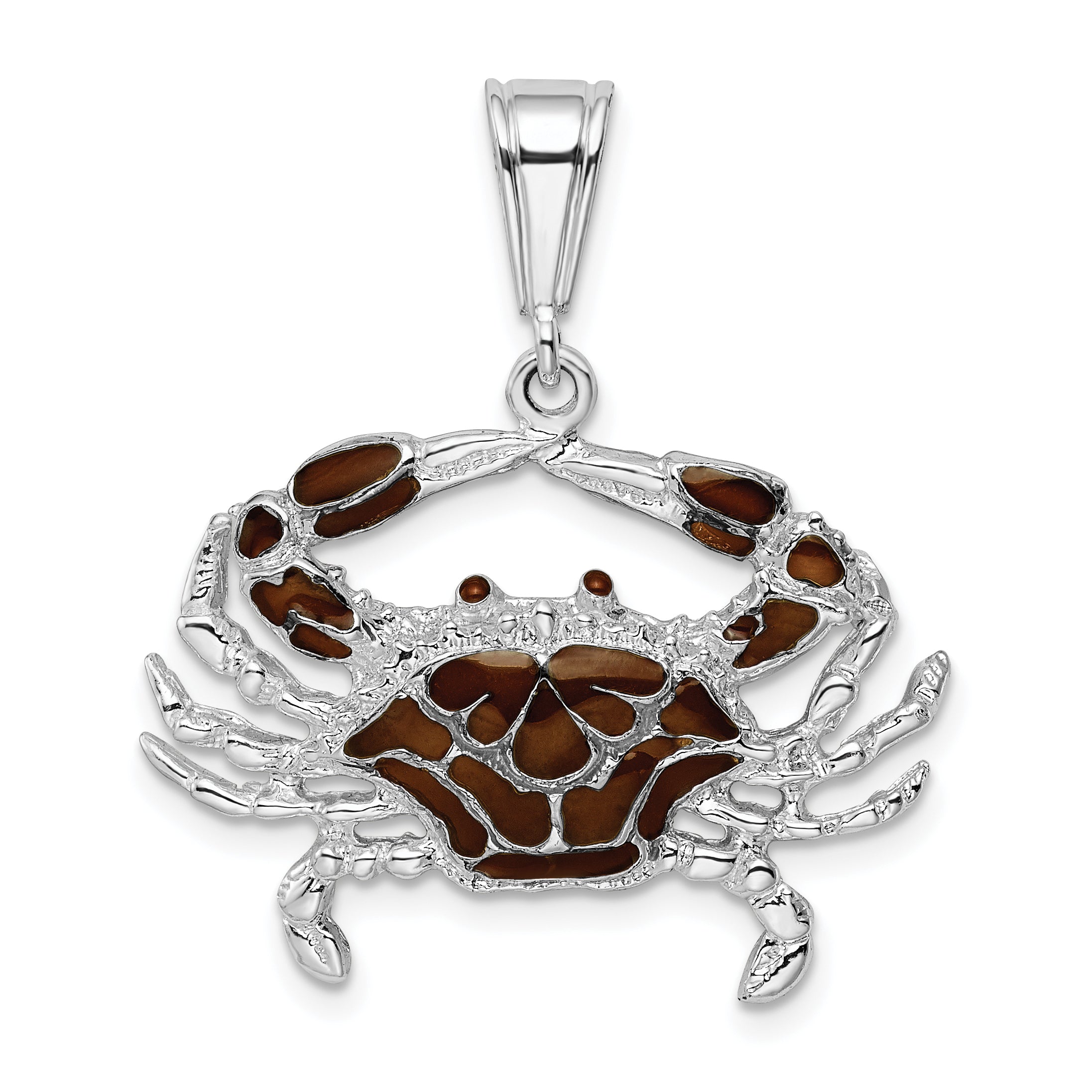 De-Ani Sterling Silver Rhodium-Plated Polished Enameled Brown Crab Pendant