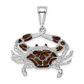 De-Ani Sterling Silver Rhodium-Plated Polished Enameled Brown Crab Pendant
