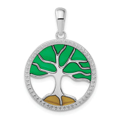 De-Ani Sterling Silver Rhodium-Plated Polished Enameled Tree of Life Pendant