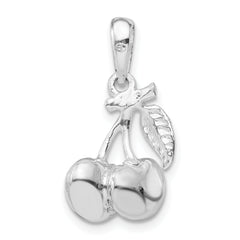 De-Ani Sterling Silver Rhodium-Plated Polished 3D Cherries Pendant