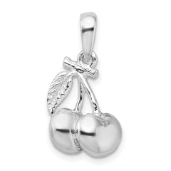 De-Ani Sterling Silver Rhodium-Plated Polished 3D Cherries Pendant