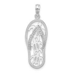 De-Ani Sterling Silver Rhodium-Plated 3D Cut-Out Turtles Flip-flop Pendant