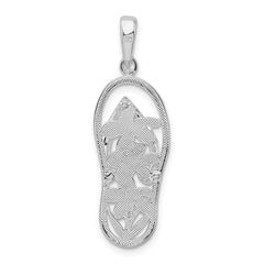 De-Ani Sterling Silver Rhodium-Plated 3D Cut-Out Flowers Flip-flop Pendant