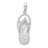 De-Ani Sterling Silver Rhodium-Plated 3D Cut-Out Flowers Flip-flop Pendant