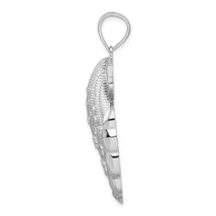 De-Ani Sterling Silver Rhodium-Plated Diamond-Cut Large Scallop Shell Pendant