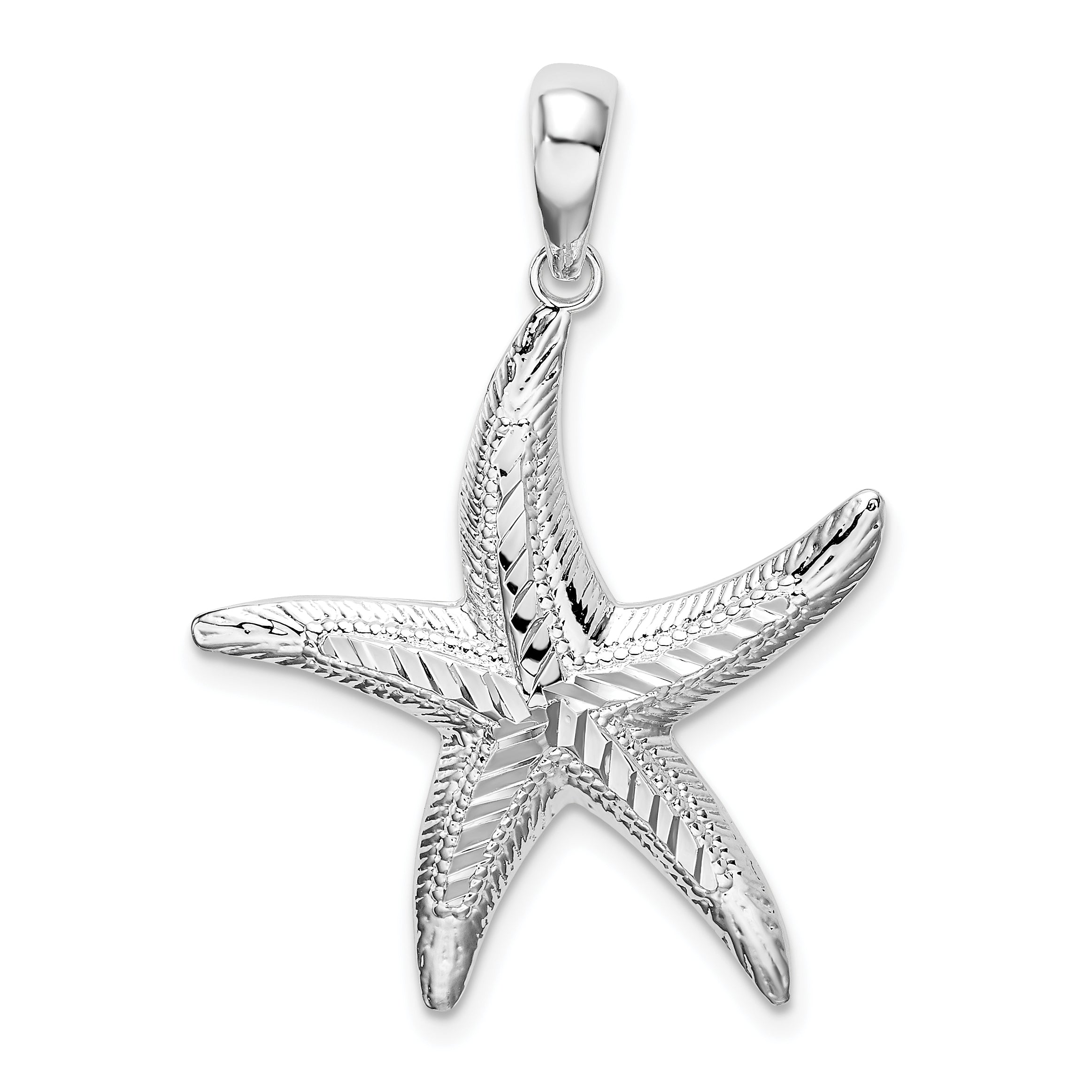 De-Ani Sterling Silver Rhodium-plated Textured Diamond-Cut Starfish Pendant