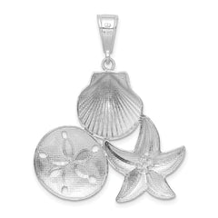 De-Ani Sterling Silver Rhodium-plated Polished and Textured Sea Life Pendant