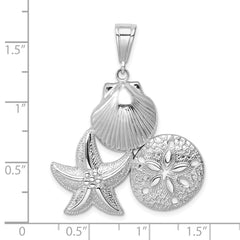 De-Ani Sterling Silver Rhodium-plated Polished and Textured Sea Life Pendant