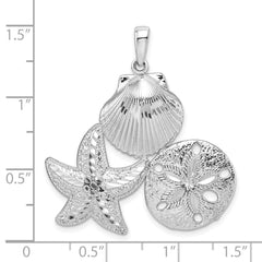 De-Ani Sterling Silver Rhodium-plated Polished and Diamond-Cut Sea Life Pendant