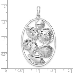 De-Ani Sterling Silver Rhodium-plated Polished Shells Oval Pendant