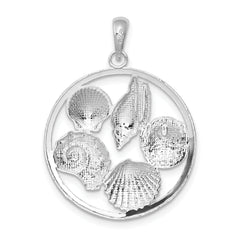 De-Ani Sterling Silver Rhodium-plated Polished Shells Round Pendant