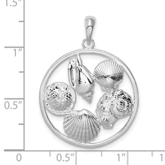 De-Ani Sterling Silver Rhodium-plated Polished Shells Round Pendant
