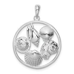 De-Ani Sterling Silver Rhodium-plated Polished Shells Round Pendant