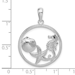 De-Ani Sterling Silver Rhodium-plated Polished Sea Life Round Pendant