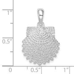 De-Ani Sterling Silver Rhodium-Plated Polished Beaded Scallop Shell Pendant