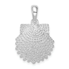 De-Ani Sterling Silver Rhodium-Plated Polished Beaded Scallop Shell Pendant