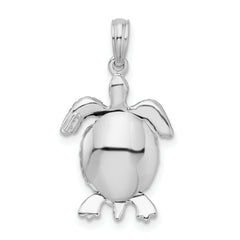 De-Ani Sterling Silver Rhodium-plated Polished 3D Moveable Sea Turtle Pendant